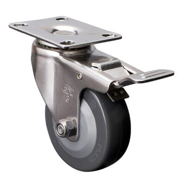 易得力(EDL) 平顶刹车聚氨酯(PU)脚轮，脚轮不锈钢轻型3寸70kg，S34723L-S343-74