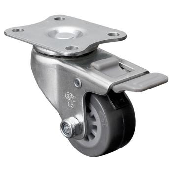 易得力(EDL) 平顶刹车聚氨酯(PU)脚轮，脚轮小型1.5寸35kg，261215H-2615-73