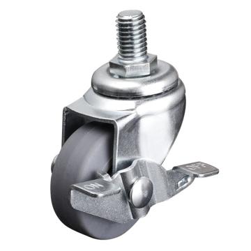 易得力(EDL) 丝口刹车超级人造胶(TPE)脚轮，脚轮小型2寸30kg，20142A/M10X15-202-52/A