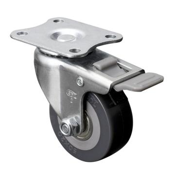 易得力(EDL) 平顶刹车聚氨酯(PU)脚轮，脚轮小型2寸40kg，26122H-262-76