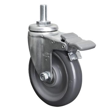 易得力(EDL) 丝口刹车聚氨酯(PU)脚轮，脚轮轻型4寸80kg，36144H/M12X25-364-76