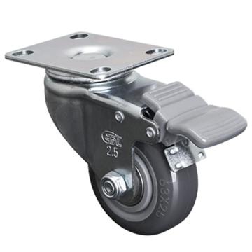 易得力(EDL) 平顶刹车聚氨酯(PU)脚轮，脚轮轻型2.5寸80kg，361225H-3625-76