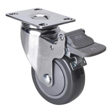 易得力(EDL) 平顶刹车聚氨酯(PU)脚轮，脚轮轻型镀铬3寸80kg，37223H-373-77