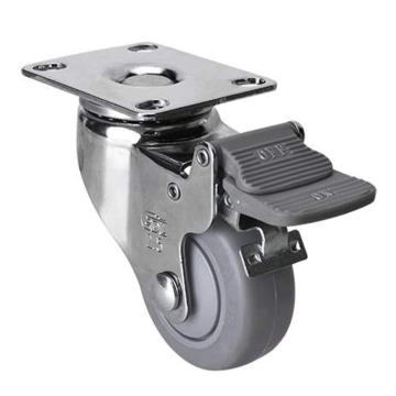 易得力(EDL) 平顶刹车超级人造胶(TPE)脚轮，脚轮轻型镀铬2.5寸70kg，372225H-3725-57