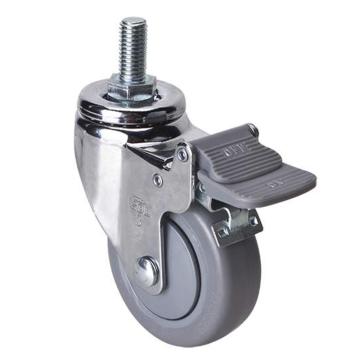 易得力(EDL) 丝口刹车超级人造胶(TPE)脚轮，脚轮轻型镀铬3寸70kg，37243H/M12X25-373-57