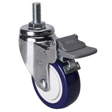 易得力(EDL) 丝口刹车高强度聚氨酯(TPU)脚轮，脚轮轻型镀铬3寸80kg，37243H/M12X25-373-87