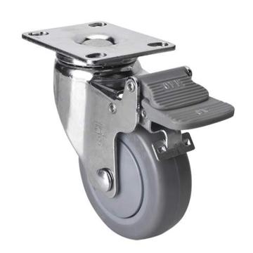 易得力(EDL) 平顶刹车超级人造胶(TPE)脚轮，脚轮轻型镀铬3寸70kg，37223H-373-57