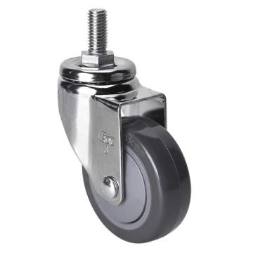 易得力(EDL) 丝口万向聚氨酯(PU)脚轮，脚轮轻型镀铬3寸80kg，37233/M12X25-373-77