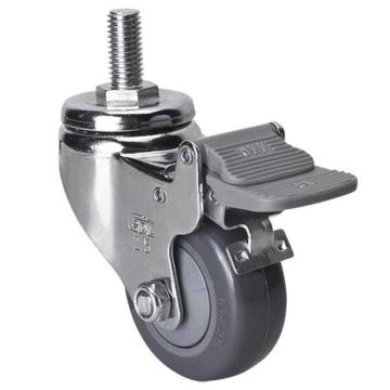 易得力(EDL) 丝口刹车聚氨酯(PU)脚轮，脚轮轻型镀铬2.5寸80kg，372425H/M12X25-3725-77