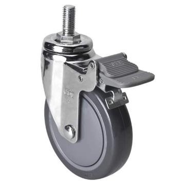 易得力(EDL) 丝口刹车聚氨酯(PU)脚轮，脚轮轻型镀铬4寸80kg，37244H/M12X25-374-77