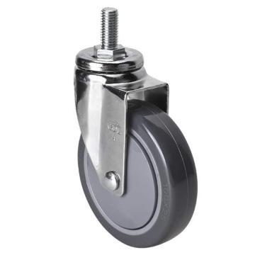 易得力(EDL) 丝口万向聚氨酯(PU)脚轮，脚轮轻型镀铬4寸80kg，37234/M12X25-374-77