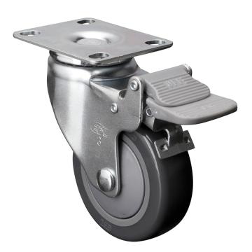 易得力(EDL) 平顶刹车聚氨酯(PU)脚轮，脚轮轻型3寸80kg，37123H-373-77