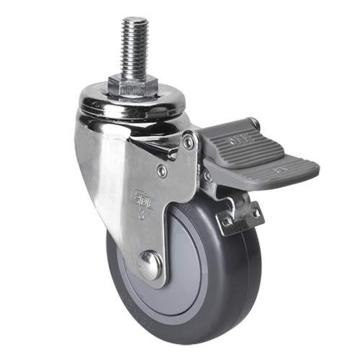 易得力(EDL) 丝口刹车聚氨酯(PU)脚轮，脚轮轻型3寸80kg，37143H/M12X25-373-77