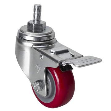 易得力(EDL) 丝口刹车高强度聚氨酯(TPU)脚轮，脚轮中型3寸150kg，50143L/M12X25-503-86