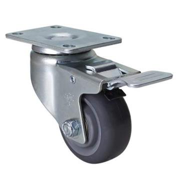 易得力(EDL) 平顶刹车聚氨酯(PU)脚轮，脚轮中型3寸150kg，50123L-503-76