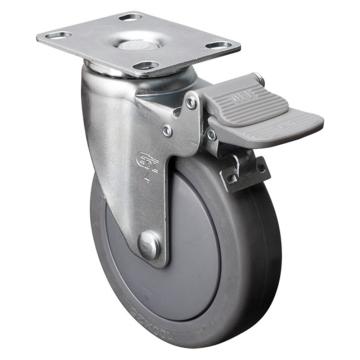 易得力(EDL) 平顶刹车超级人造胶(TPE)脚轮，脚轮轻型4寸70kg，37124H-374-57