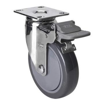 易得力(EDL) 平顶刹车聚氨酯(PU)脚轮，脚轮轻型镀铬4寸80kg，37224H-374-77