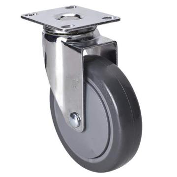 易得力(EDL) 平顶万向聚氨酯(PU)脚轮，脚轮轻型镀铬4寸80kg，37214-374-77