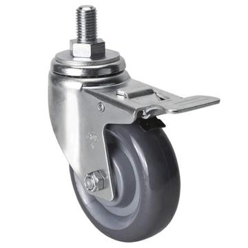 易得力(EDL) 丝口刹车聚氨酯(PU)脚轮，脚轮中型4寸130kg，50144L/M12X25-504-75