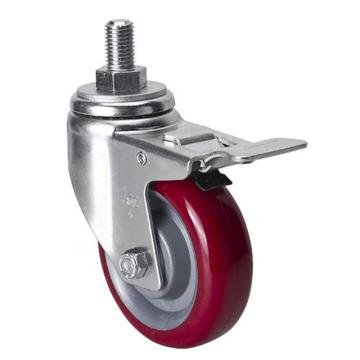 易得力(EDL) 丝口刹车高强度聚氨酯(TPU)脚轮，脚轮中型4寸130kg，50144L/M12X25-504-85