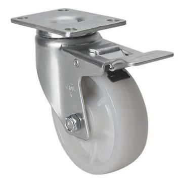 易得力(EDL) 平顶刹车尼龙(PA)脚轮，脚轮中型4寸130kg，50124L-504-25