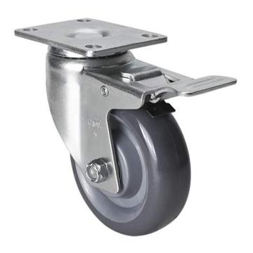 易得力(EDL) 平顶刹车聚氨酯(PU)脚轮，脚轮中型4寸150kg，50124L-504-76