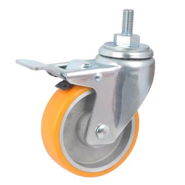 易得力(EDL) 丝口刹车高强度聚氨酯(TPU)高速脚轮，脚轮中型3寸150kg，50143L/M12X25-503-86A