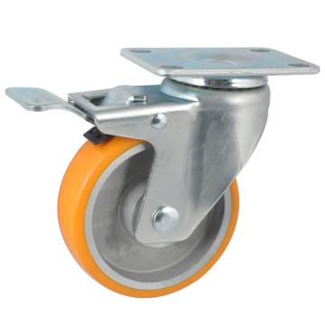 易得力(EDL) 平顶刹车高强度聚氨酯(TPU)高速脚轮，脚轮中型4寸150kg，50124L-504-86A