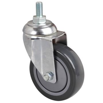易得力(EDL) 丝口万向聚氨酯(PU)脚轮，脚轮中型镀铬4寸130kg，57234/M12X25-574-77