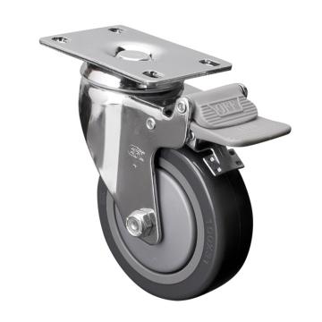 易得力(EDL) 平顶刹车聚氨酯(PU)脚轮，脚轮中型镀铬4寸130kg，57224H-574-77