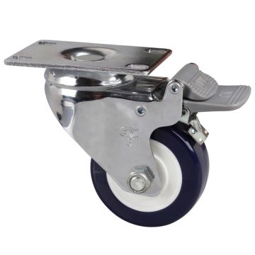 易得力(EDL) 平顶刹车高强度聚氨酯(TPU)脚轮，脚轮中型镀铬3寸130kg，57223H-573-87