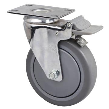 易得力(EDL) 平顶刹车超级人造胶(TPE)脚轮，脚轮中型镀铬5寸110kg，57225H-575-57