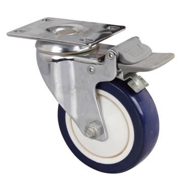 易得力(EDL) 平顶刹车高强度聚氨酯(TPU)脚轮，脚轮中型镀铬4寸130kg，57224H-574-87