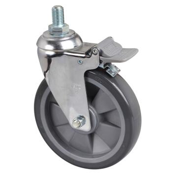 易得力(EDL) 丝口刹车聚氨酯(PU)脚轮，脚轮中型镀铬6寸130kg，57246H/M16X25-576-77