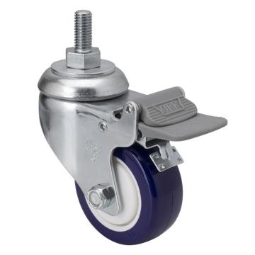 易得力(EDL) 丝口刹车高强度聚氨酯(TPU)脚轮，脚轮中型3寸130kg，57143H/M12X25-573-87