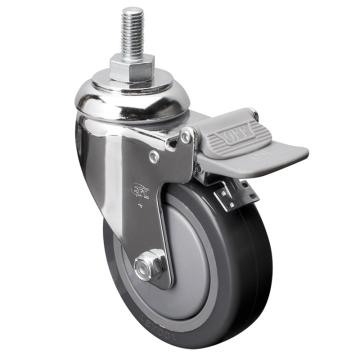 易得力(EDL) 丝口刹车聚氨酯(PU)脚轮，脚轮中型镀铬4寸130kg，57244H/M12X25-574-77