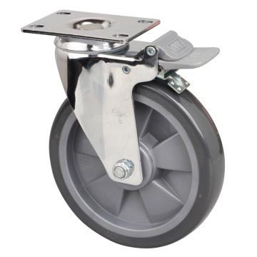 易得力(EDL) 平顶刹车聚氨酯(PU)脚轮，脚轮中型镀铬6寸130kg，57226H-576-77