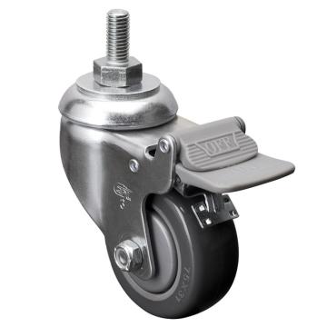 易得力(EDL) 丝口刹车聚氨酯(PU)脚轮，脚轮中型3寸130kg，57143H/M12X25-573-77