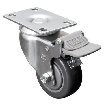 易得力(EDL) 平顶刹车超级人造胶(TPE)脚轮，脚轮中型3寸110kg，57123H-573-57