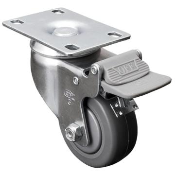 易得力(EDL) 平顶刹车聚氨酯(PU)脚轮，脚轮中型3寸130kg，57123H-573-77
