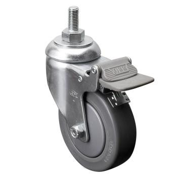 易得力(EDL) 丝口刹车超级人造胶(TPE)脚轮，脚轮中型4寸110kg，57144H/M12X25-574-57