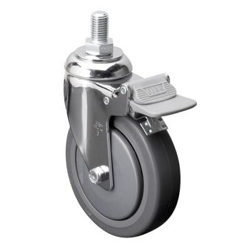 易得力(EDL) 丝口刹车聚氨酯(PU)脚轮，脚轮中型5寸130kg，57145H/M16X25-575-77
