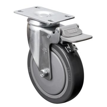 易得力(EDL) 平顶刹车聚氨酯(PU)脚轮，脚轮中型5寸130kg，57125H-575-77
