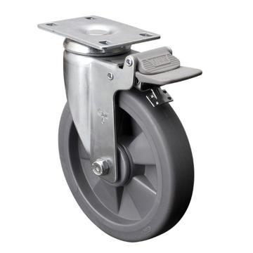 易得力(EDL) 平顶刹车超级人造胶(TPE)脚轮，脚轮中型6寸110kg，57126H-576-57