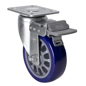 易得力(EDL) 平顶刹车高强度聚氨酯(TPU)脚轮，脚轮中型5寸250kg，67125H-675-86