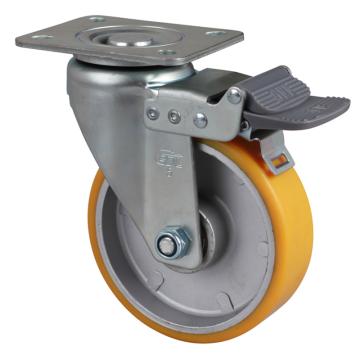 易得力(EDL) 平顶刹车超强度聚氨酯(TPU)脚轮，脚轮中型5寸300kg，67125H-675-86A