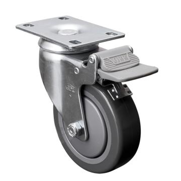 易得力(EDL) 平顶刹车聚氨酯(PU)脚轮，脚轮中型4寸130kg，57124H-574-77