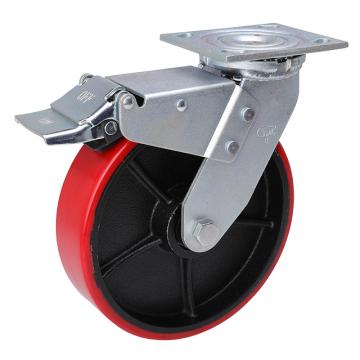 易得力(EDL) 平顶刹车高强度聚氨酯(TPU)脚轮，脚轮重型8寸450kg，73128L-738-86T