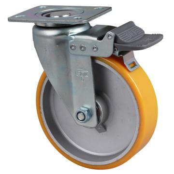 易得力(EDL) 平顶刹车超强度聚氨酯(TPU)脚轮，脚轮中型6寸300kg，67126H-676-86A