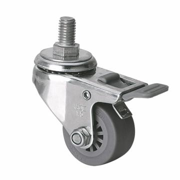 易得力(EDL) 丝口刹车超级人造胶(TPE)脚轮，脚轮不锈钢小型1.5寸45kg，S267415H/M10X15-S2615-53